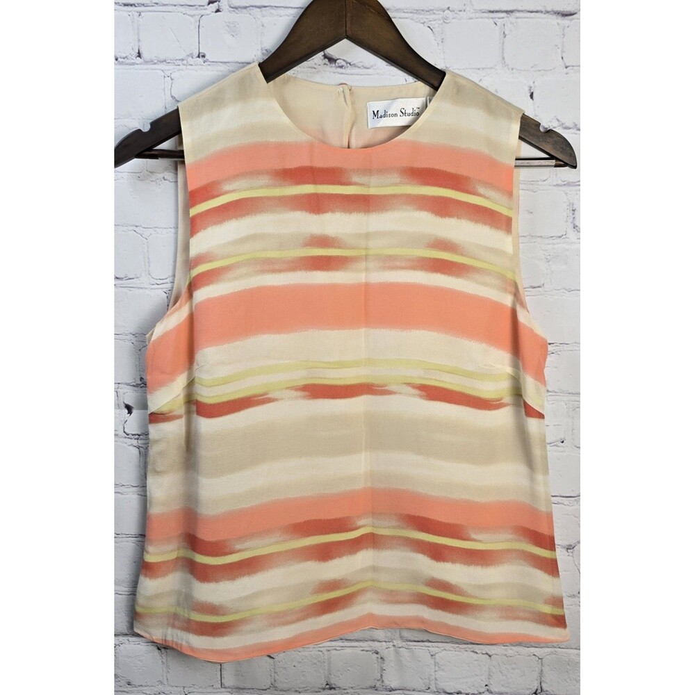 Vintage Madison Studio Sleeveless Stripe Blouse 100% Silk Side Zip Y2K Size 10